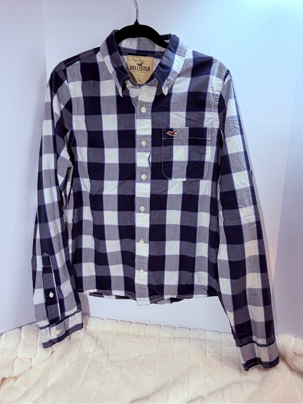 Hollister Men’s L blue & White Plaid Button-Down Shirt